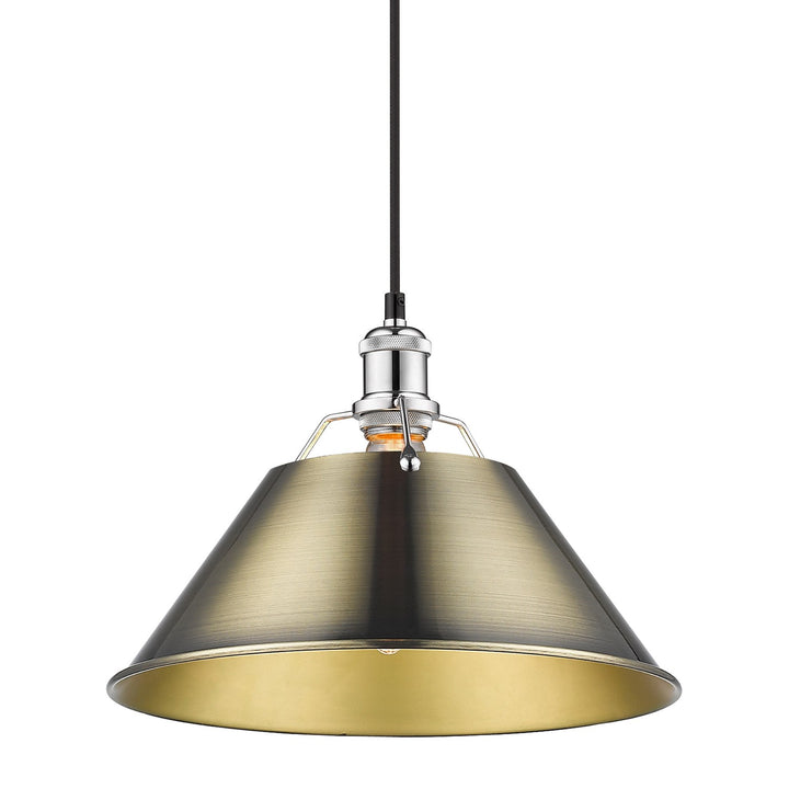 Ch Large Pendant - 14" In Chrome With Aged Brass Shade