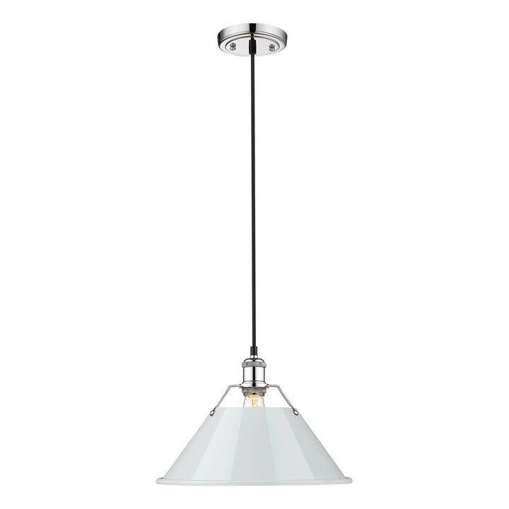 Ch Large Pendant - 14" In Chrome With Dusky Blue Shade by Golden