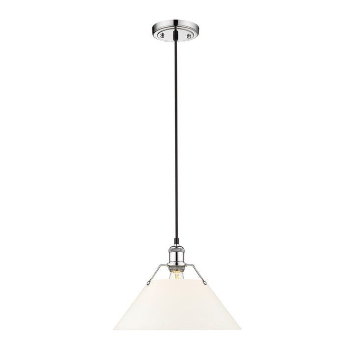 Ch Large Pendant - 14" In Chrome With Opal Glass by Golden