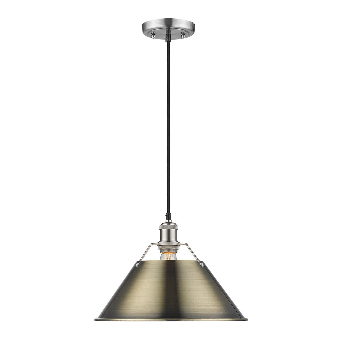 Pw Large Pendant - 14" In Pewter With Aged Brass Shade by Golden