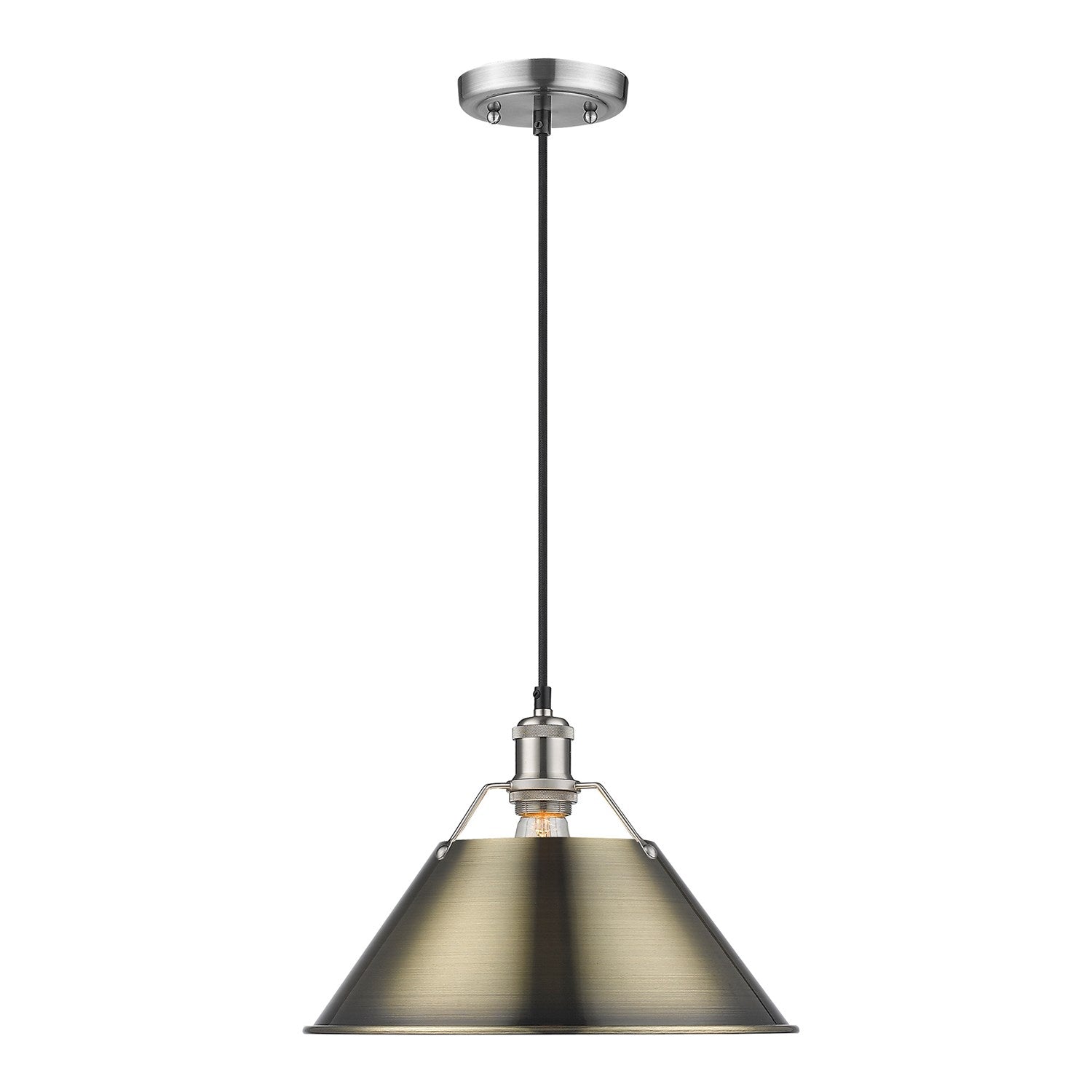 Pw Large Pendant - 14" In Pewter With Aged Brass Shade by Golden