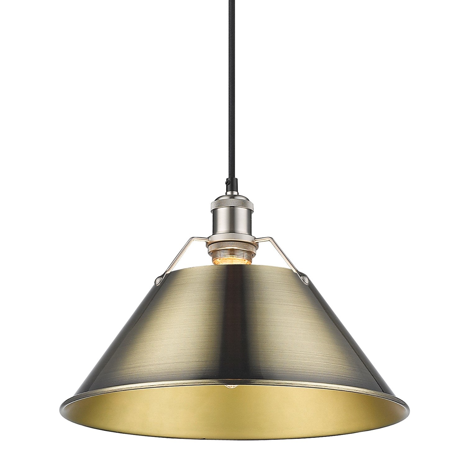 Pw Large Pendant - 14" In Pewter With Aged Brass Shade