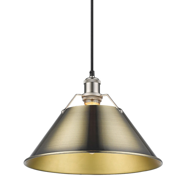 Pw Large Pendant - 14" In Pewter With Aged Brass Shade