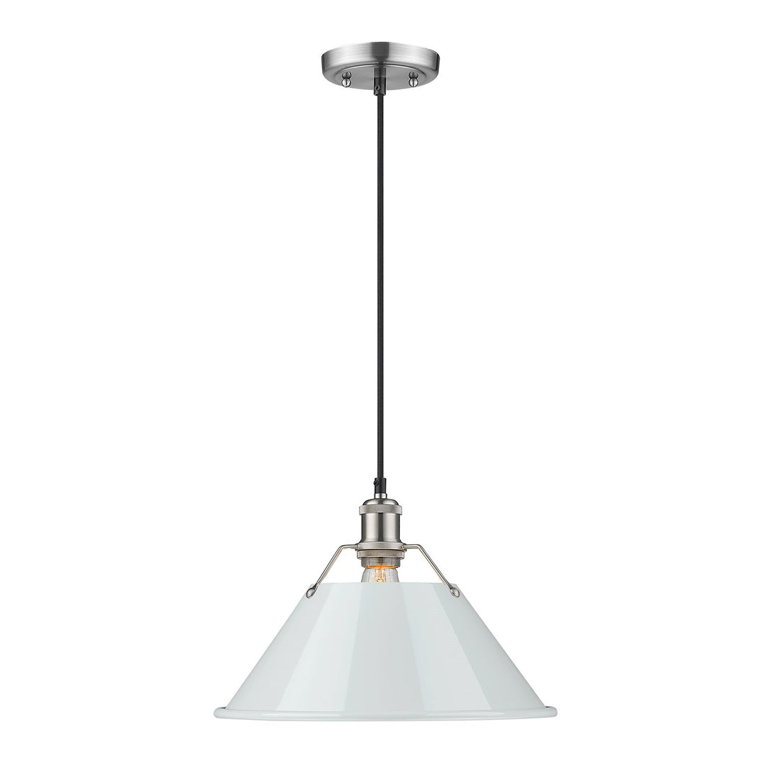 Pw Large Pendant - 14" In Pewter With Dusky Blue Shade by Golden