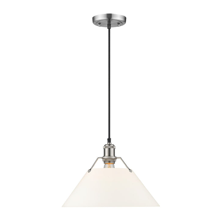 Pw Large Pendant - 14" In Pewter With Opal Glass by Golden