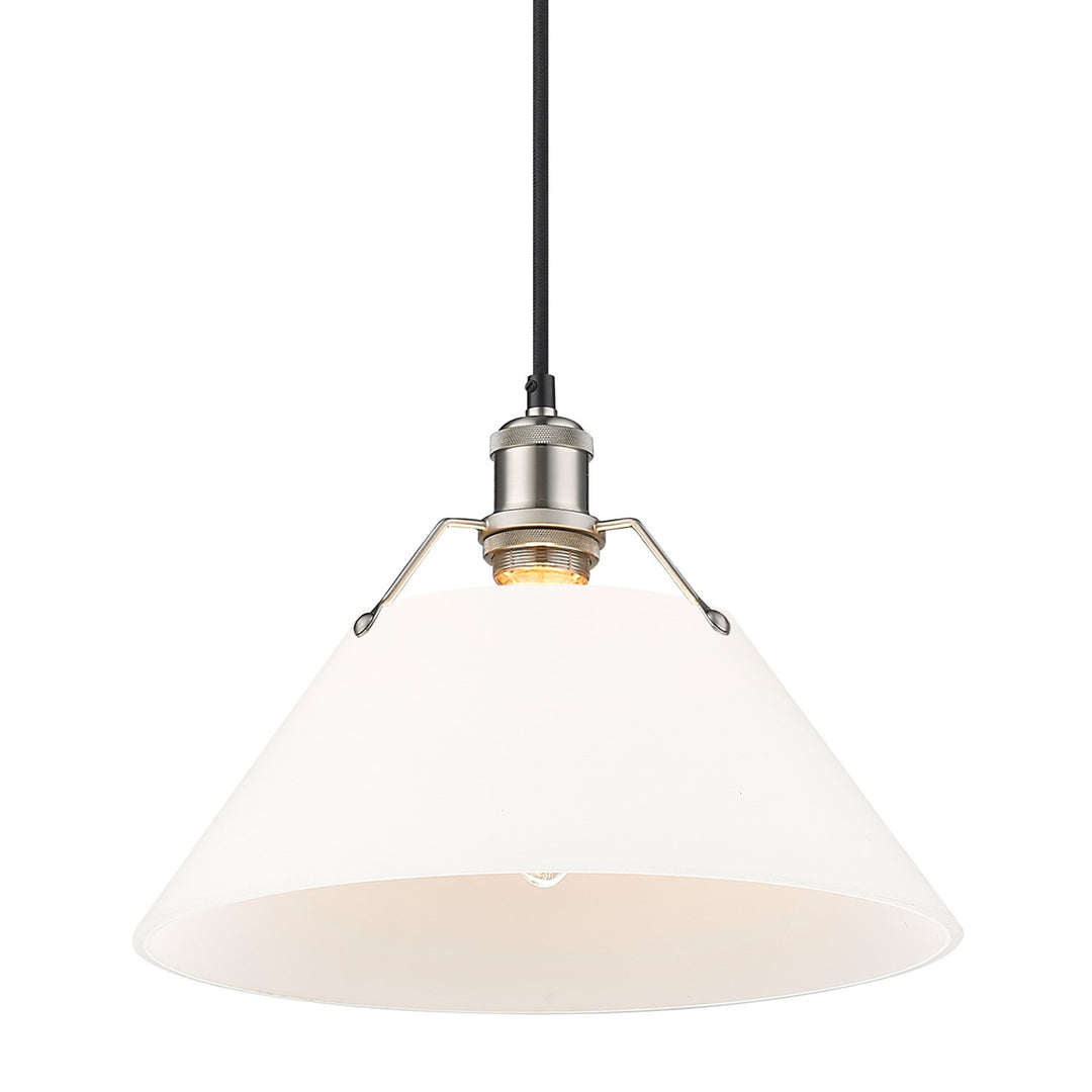 Pw Large Pendant - 14" In Pewter With Opal Glass