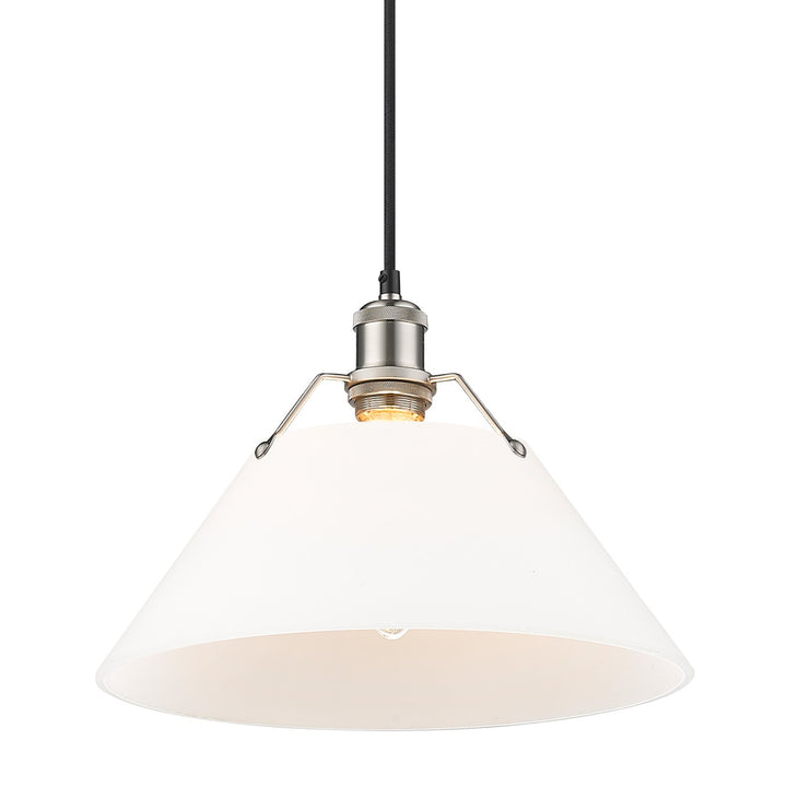 Pw Large Pendant - 14" In Pewter With Opal Glass