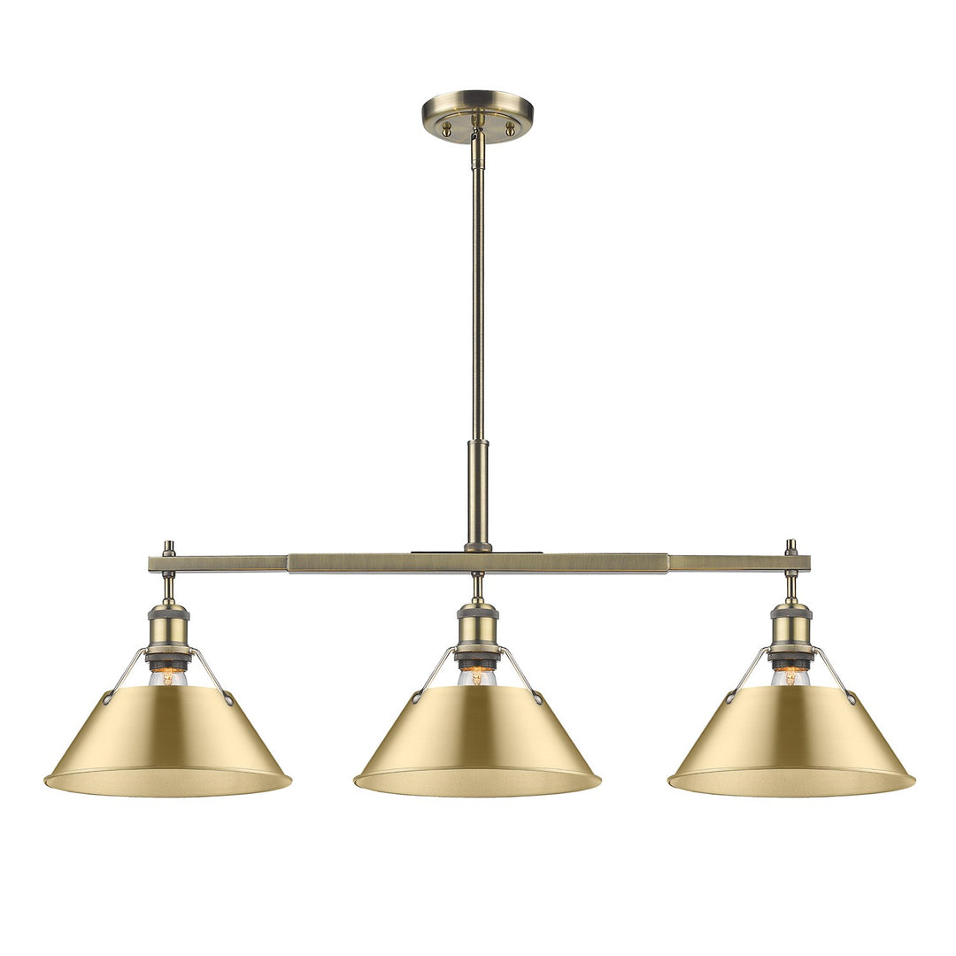 Ab 3 Light Linear Pendant In Aged Brass With Brushed Bronze Shades by Golden