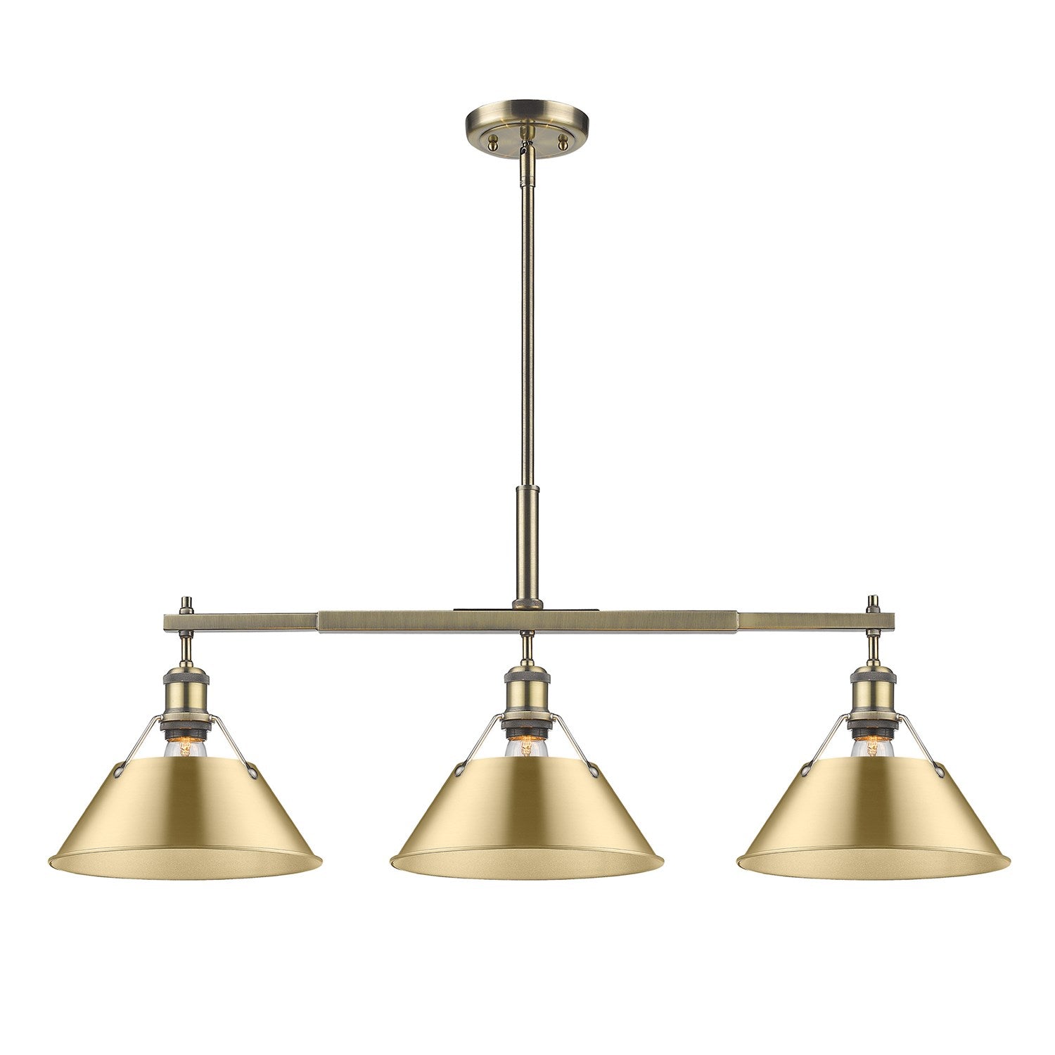 Ab 3 Light Linear Pendant In Aged Brass With Brushed Bronze Shades by Golden