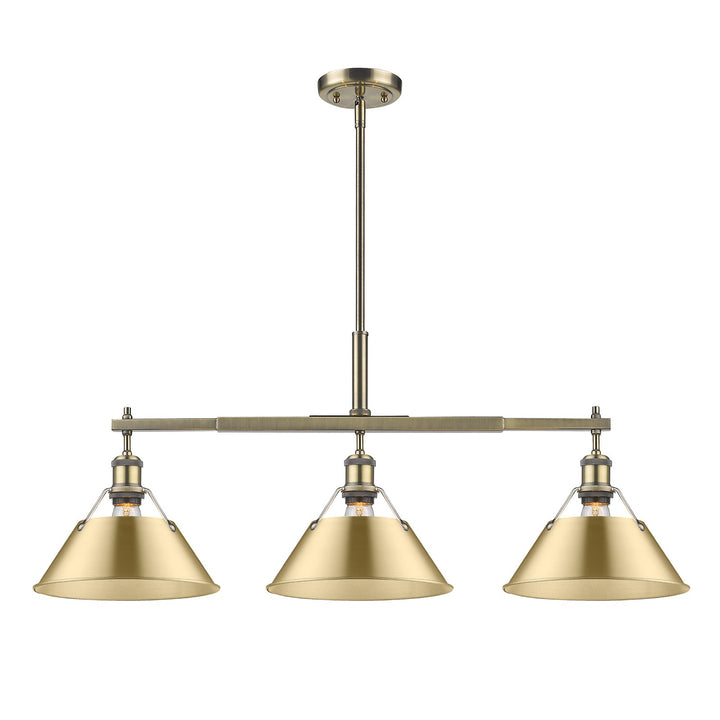 Ab 3 Light Linear Pendant In Aged Brass With Brushed Bronze Shades by Golden