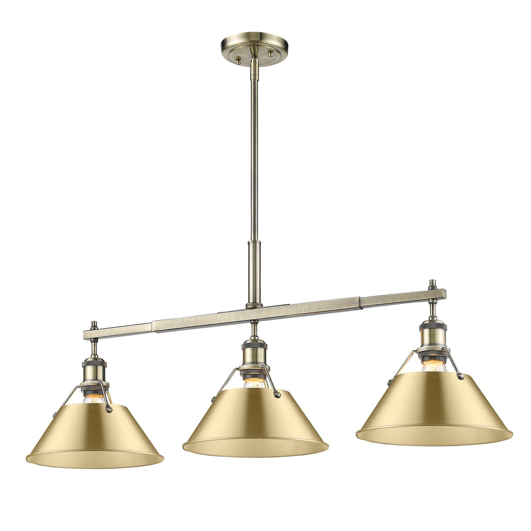 Ab 3 Light Linear Pendant In Aged Brass With Brushed Bronze Shades
