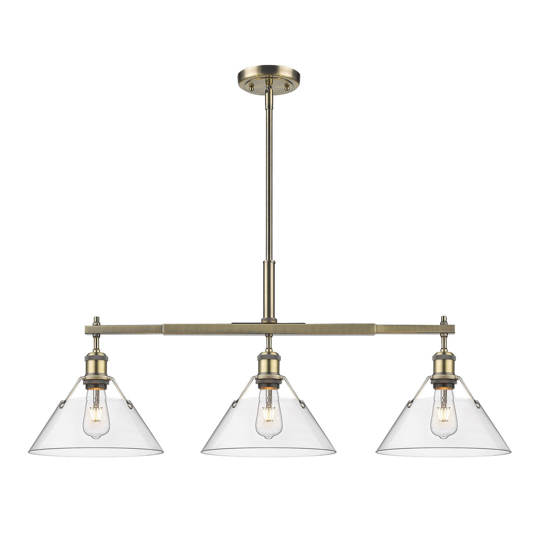 Ab 3 Light Linear Pendant In Aged Brass With Clear Glass by Golden
