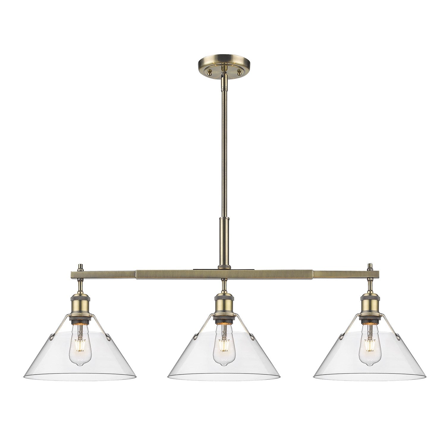 Ab 3 Light Linear Pendant In Aged Brass With Clear Glass by Golden