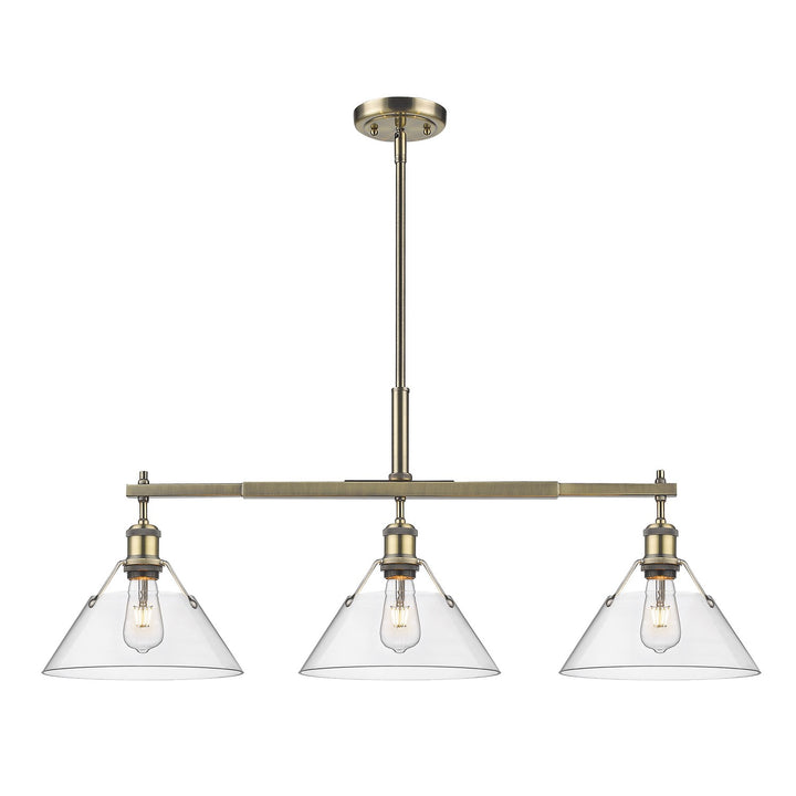 Ab 3 Light Linear Pendant In Aged Brass With Clear Glass by Golden