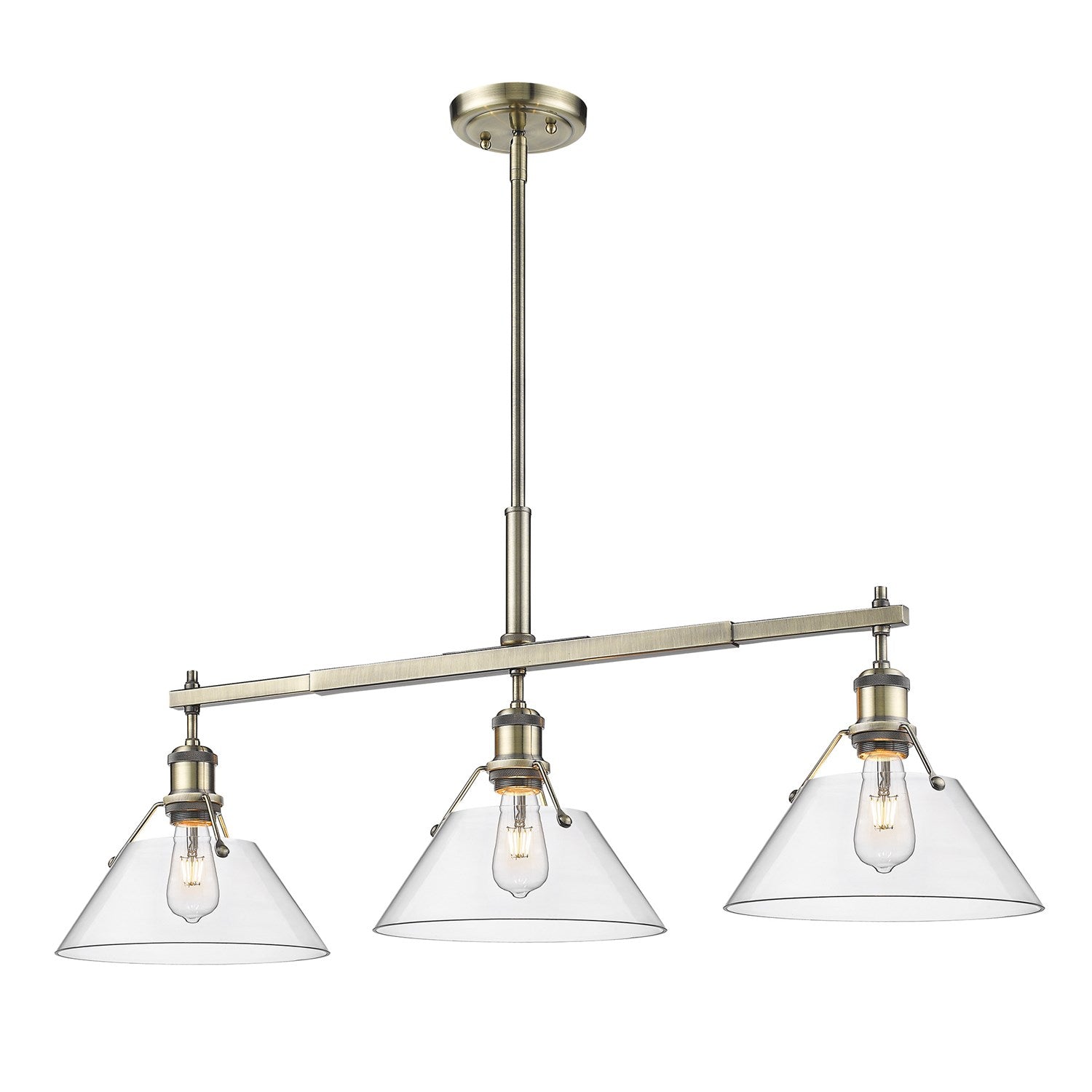 Ab 3 Light Linear Pendant In Aged Brass With Clear Glass
