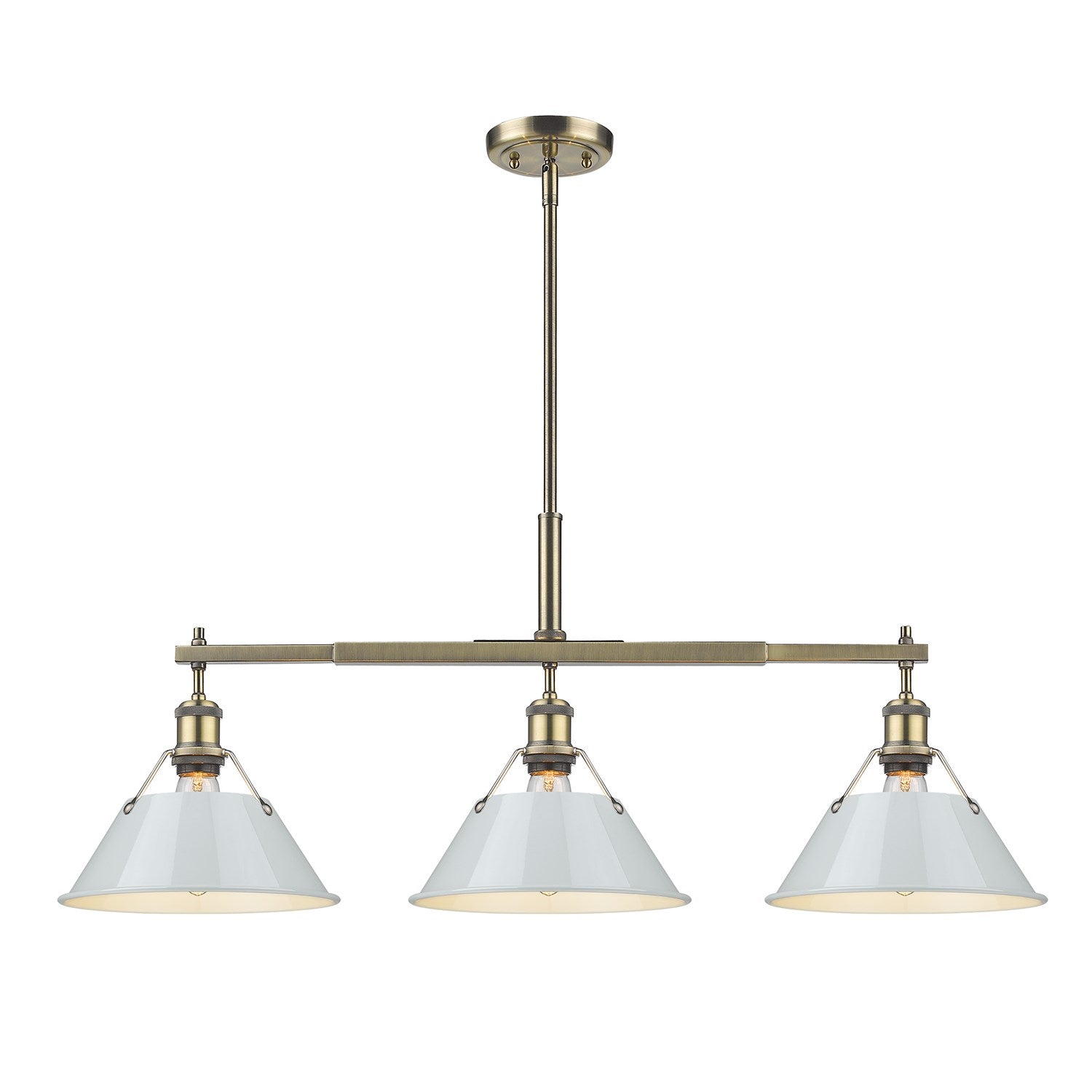 Ab 3 Light Linear Pendant In Aged Brass With Dusky Blue Shades by Golden