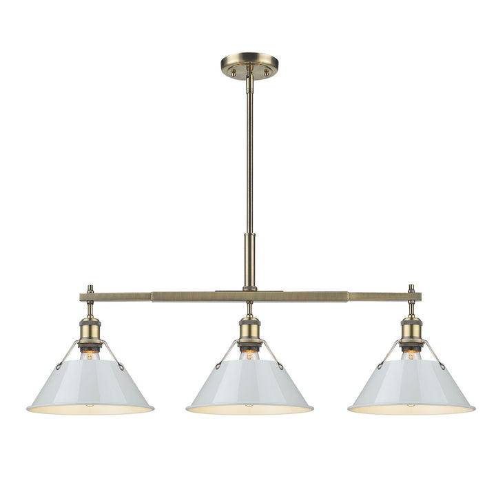 Ab 3 Light Linear Pendant In Aged Brass With Dusky Blue Shades by Golden