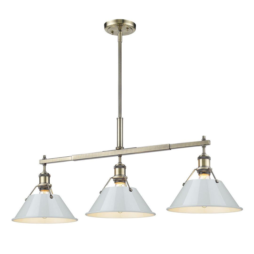 Ab 3 Light Linear Pendant In Aged Brass With Dusky Blue Shades