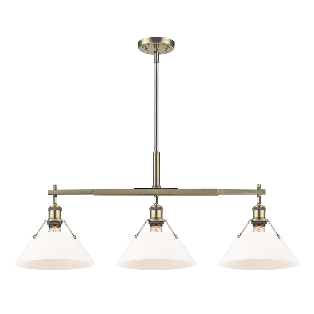 Ab 3 Light Linear Pendant In Aged Brass With Opal Glass by Golden