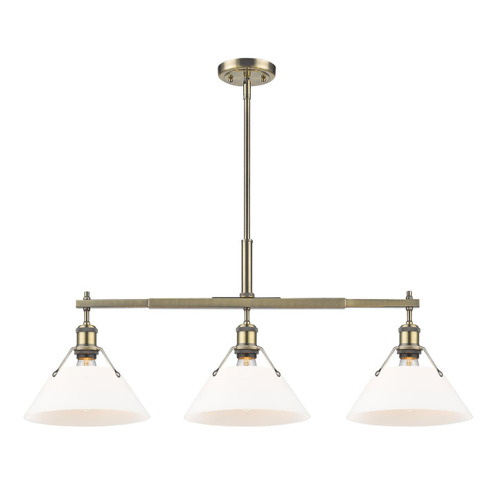 Ab 3 Light Linear Pendant In Aged Brass With Opal Glass by Golden