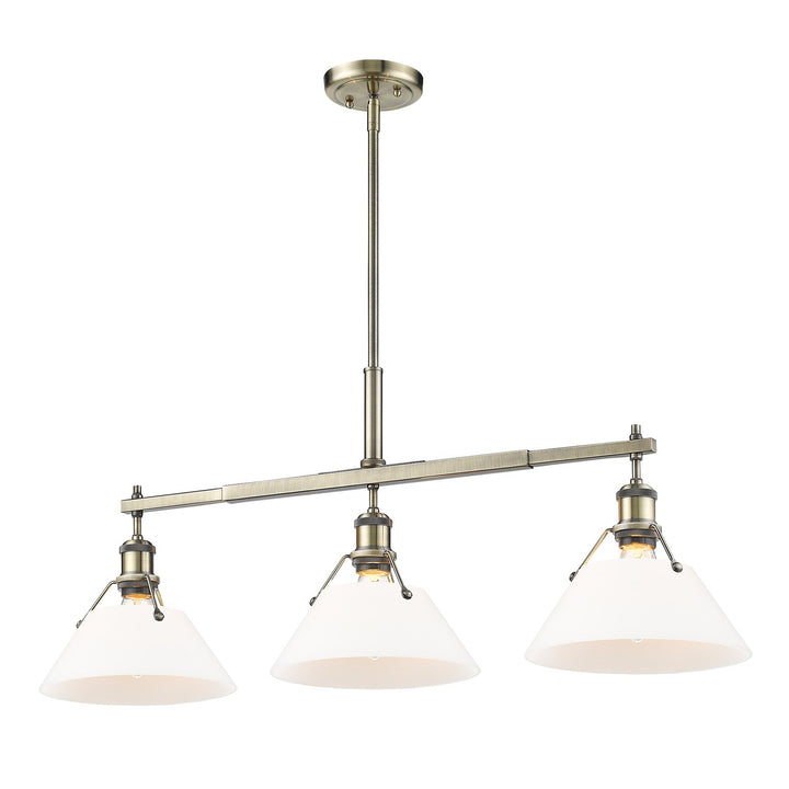 Ab 3 Light Linear Pendant In Aged Brass With Opal Glass