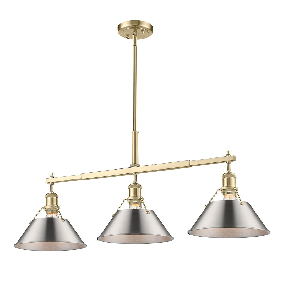 Bcb 3 Light Linear Pendant In Brushed Champagne Bronze With Pewter Shades