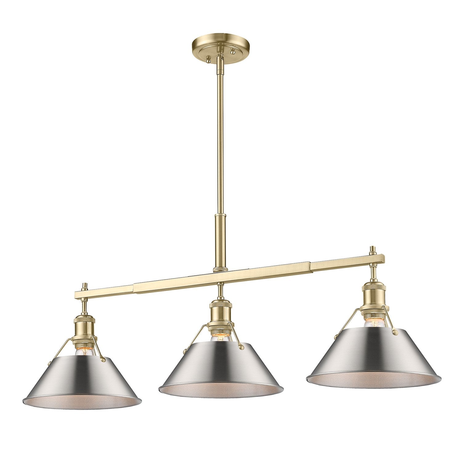 Bcb 3 Light Linear Pendant In Brushed Champagne Bronze With Pewter Shades