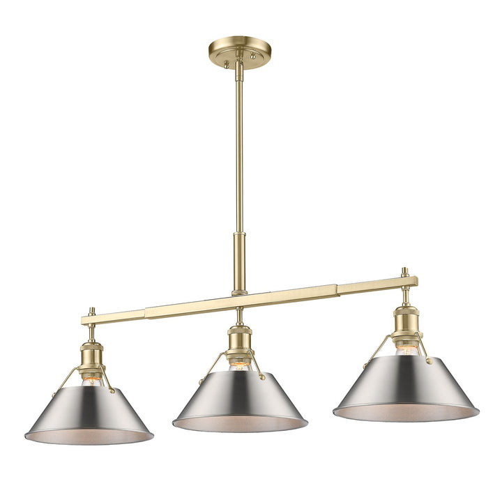 Bcb 3 Light Linear Pendant In Brushed Champagne Bronze With Pewter Shades
