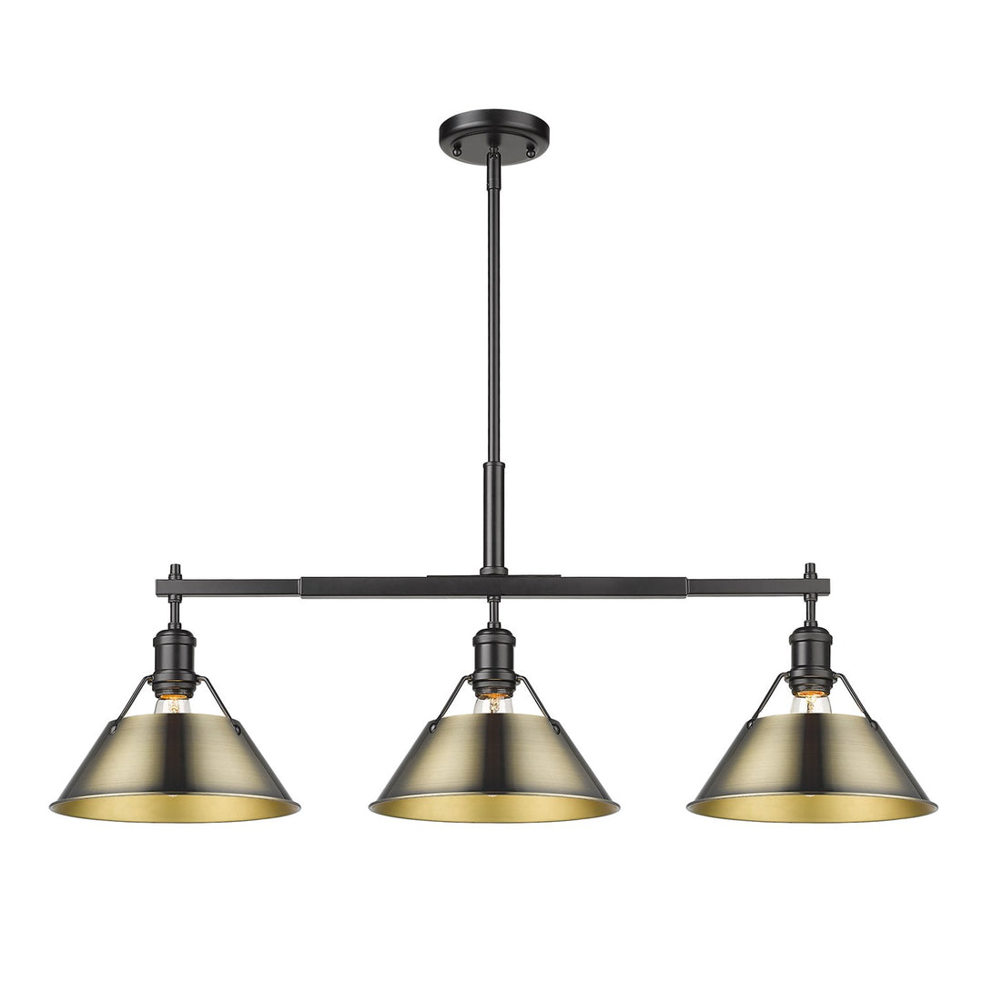 Blk 3 Light Linear Pendant In Matte Black With Aged Brass Shades by Golden