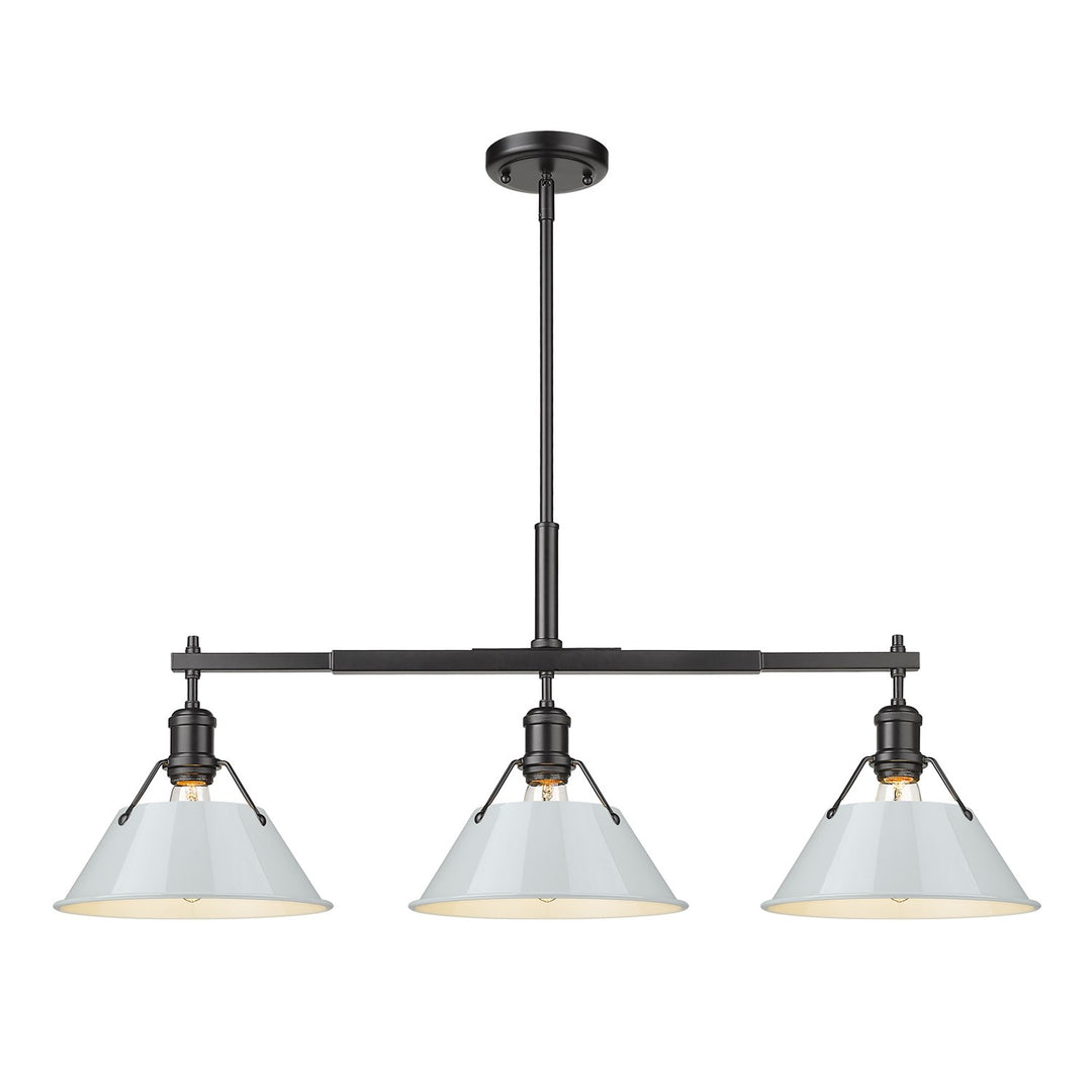 Blk 3 Light Linear Pendant In Matte Black With Dusky Blue Shades by Golden
