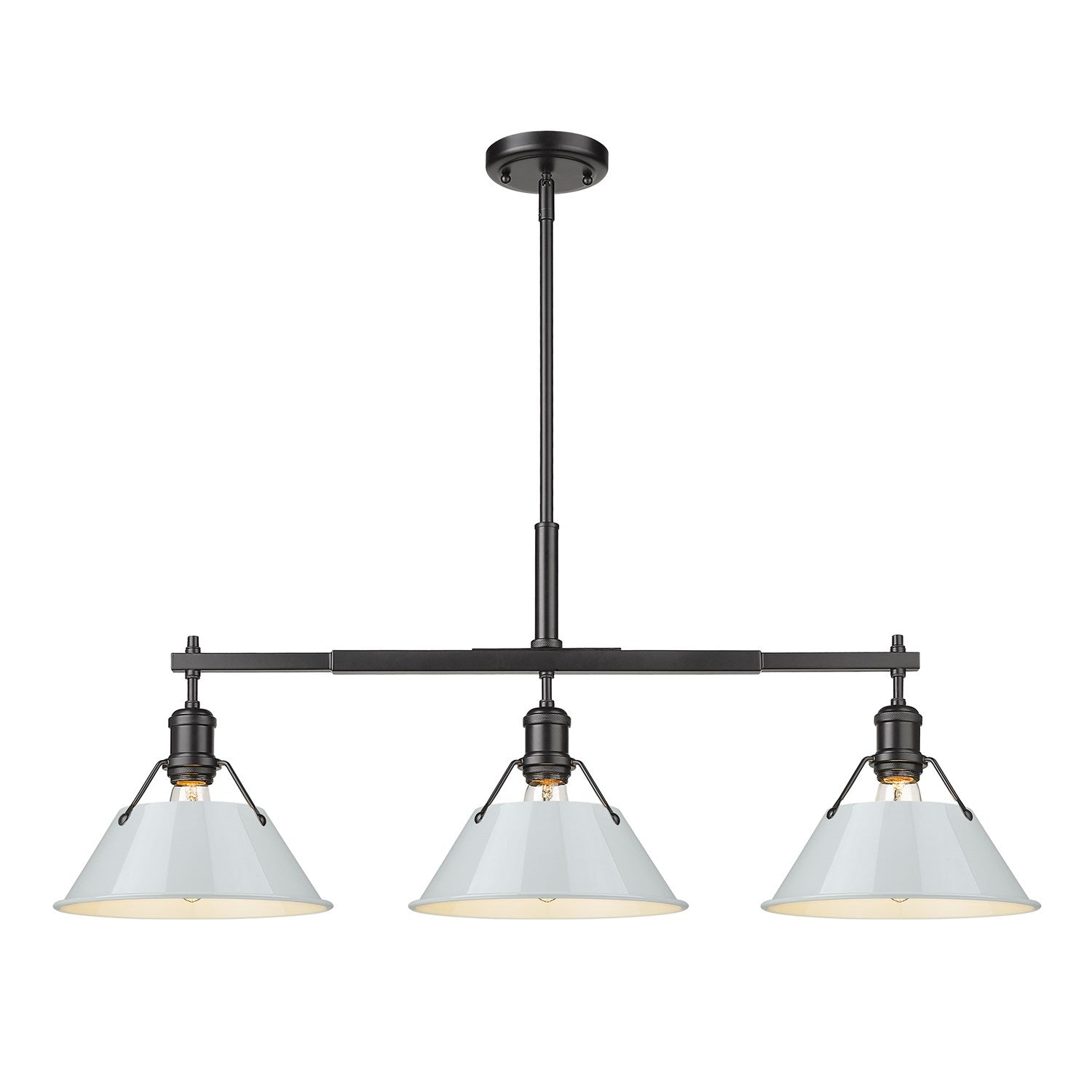 Blk 3 Light Linear Pendant In Matte Black With Dusky Blue Shades by Golden