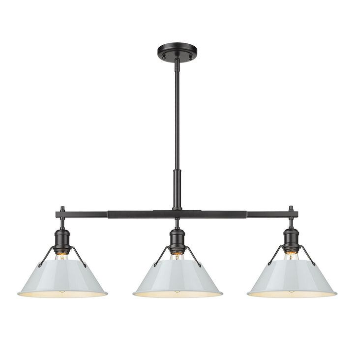 Blk 3 Light Linear Pendant In Matte Black With Dusky Blue Shades by Golden