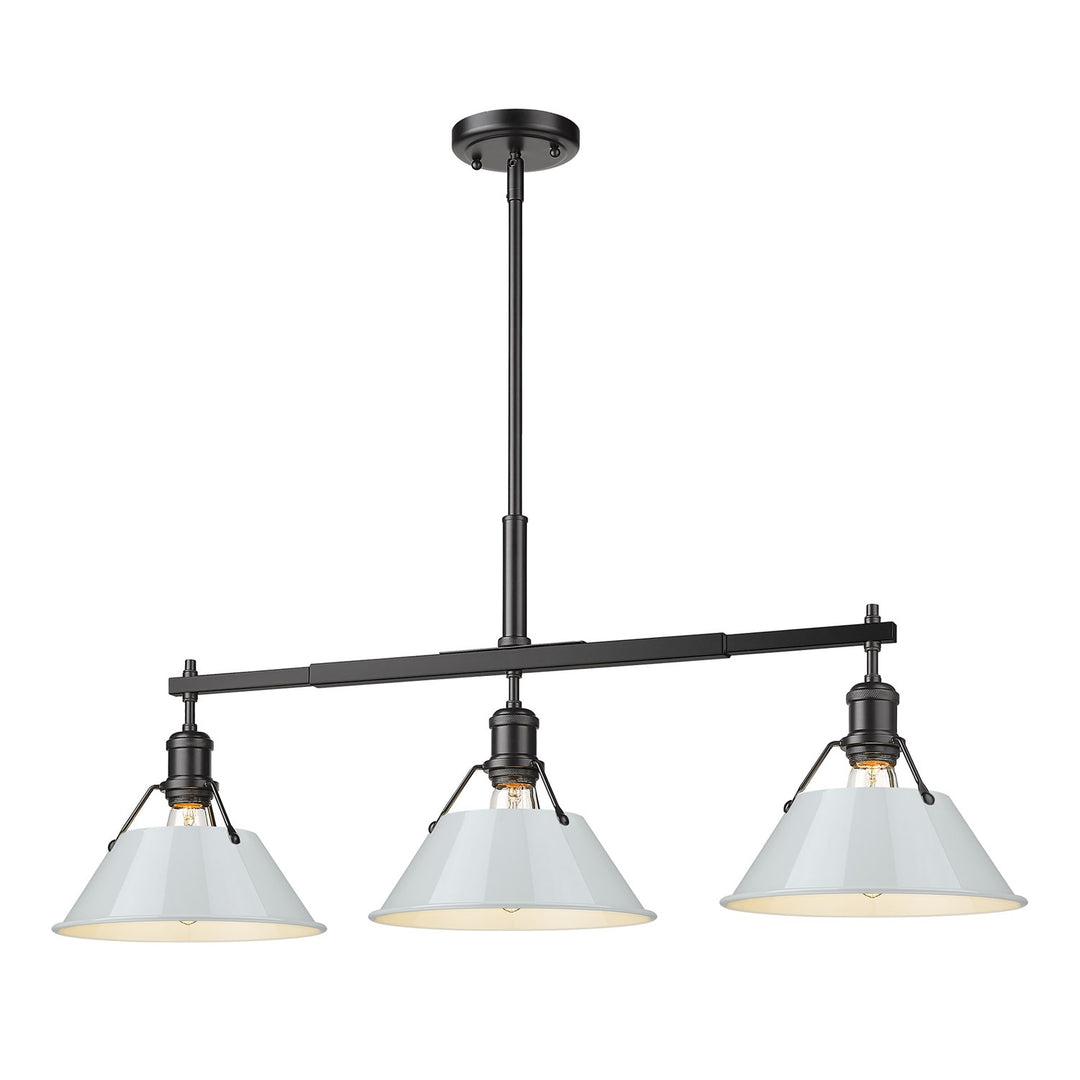 Blk 3 Light Linear Pendant In Matte Black With Dusky Blue Shades