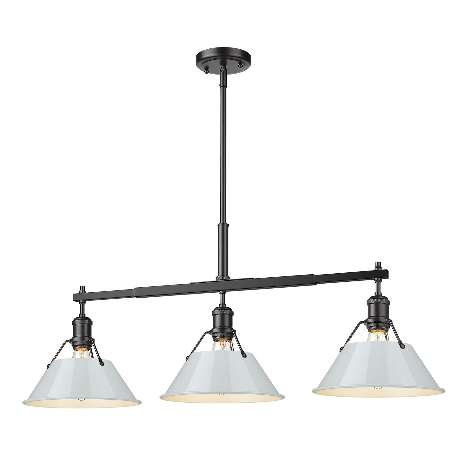 Blk 3 Light Linear Pendant In Matte Black With Dusky Blue Shades