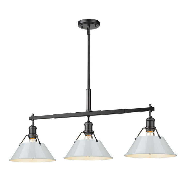 Blk 3 Light Linear Pendant In Matte Black With Dusky Blue Shades