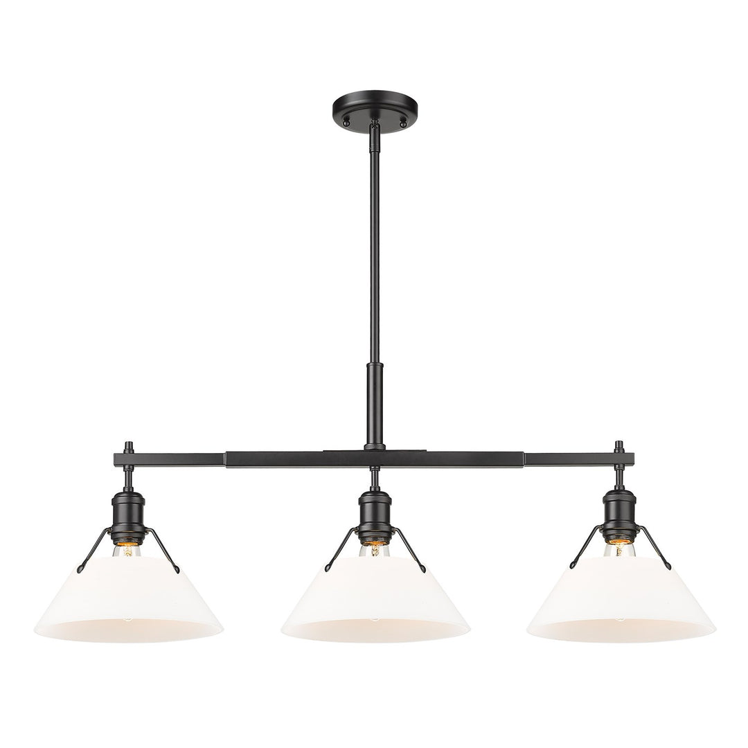 Blk 3 Light Linear Pendant In Matte Black With Opal Glass by Golden
