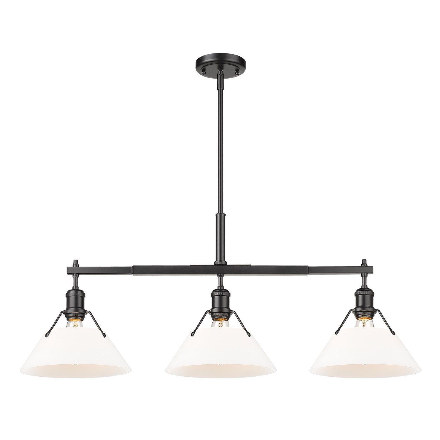 Blk 3 Light Linear Pendant In Matte Black With Opal Glass by Golden