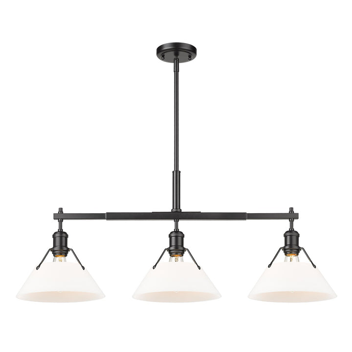 Blk 3 Light Linear Pendant In Matte Black With Opal Glass by Golden