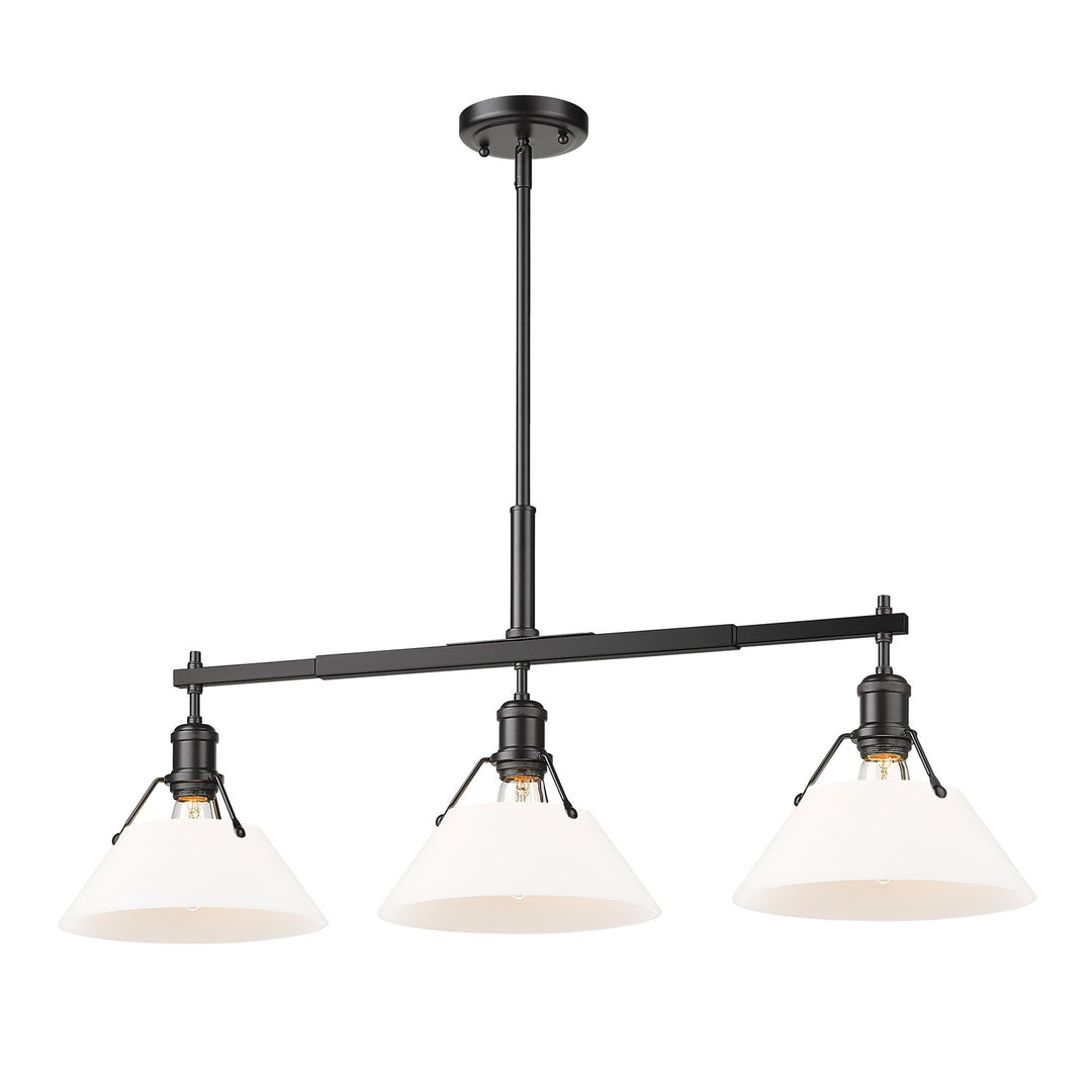 Blk 3 Light Linear Pendant In Matte Black With Opal Glass