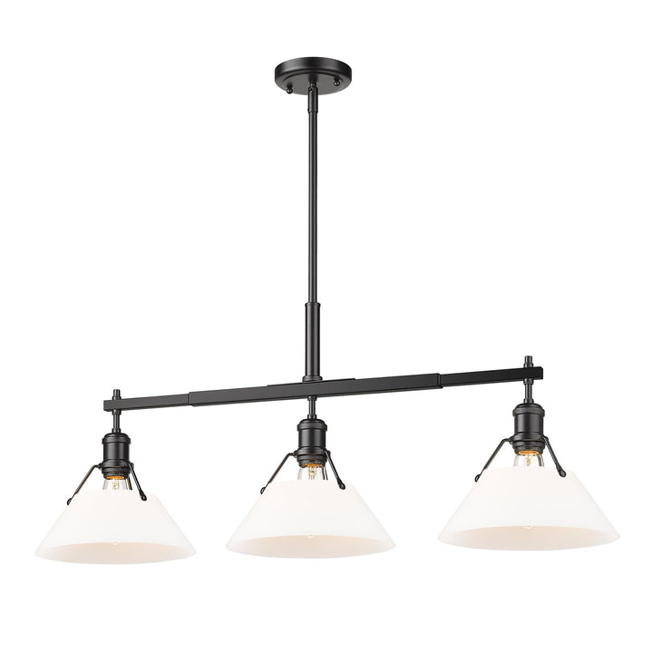 Blk 3 Light Linear Pendant In Matte Black With Opal Glass