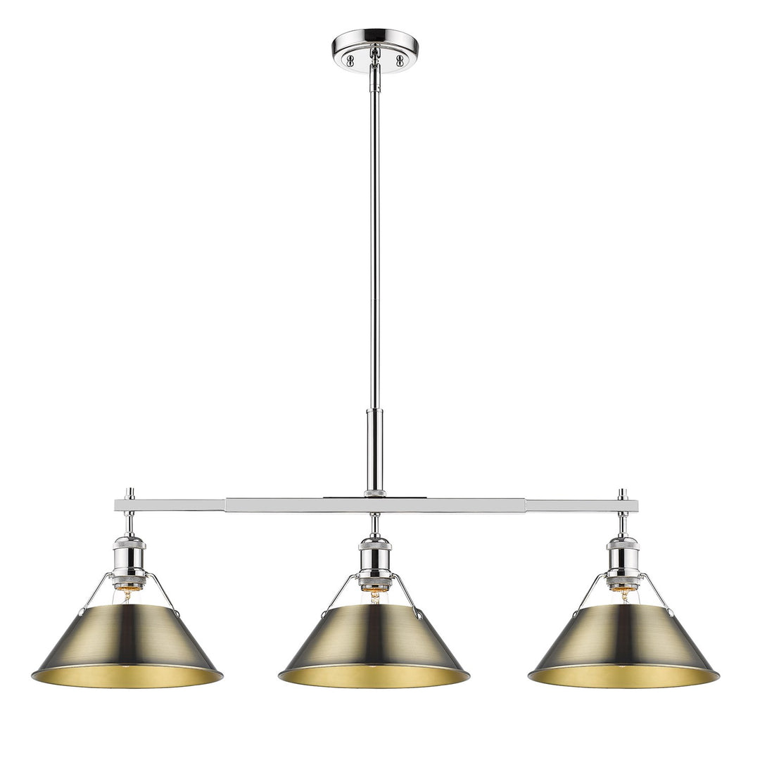 Ch 3 Light Linear Pendant In Chrome With Aged Brass Shades by Golden