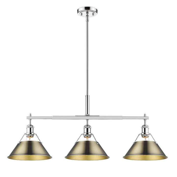 Ch 3 Light Linear Pendant In Chrome With Aged Brass Shades by Golden