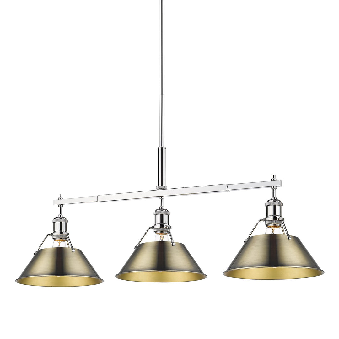 Ch 3 Light Linear Pendant In Chrome With Aged Brass Shades