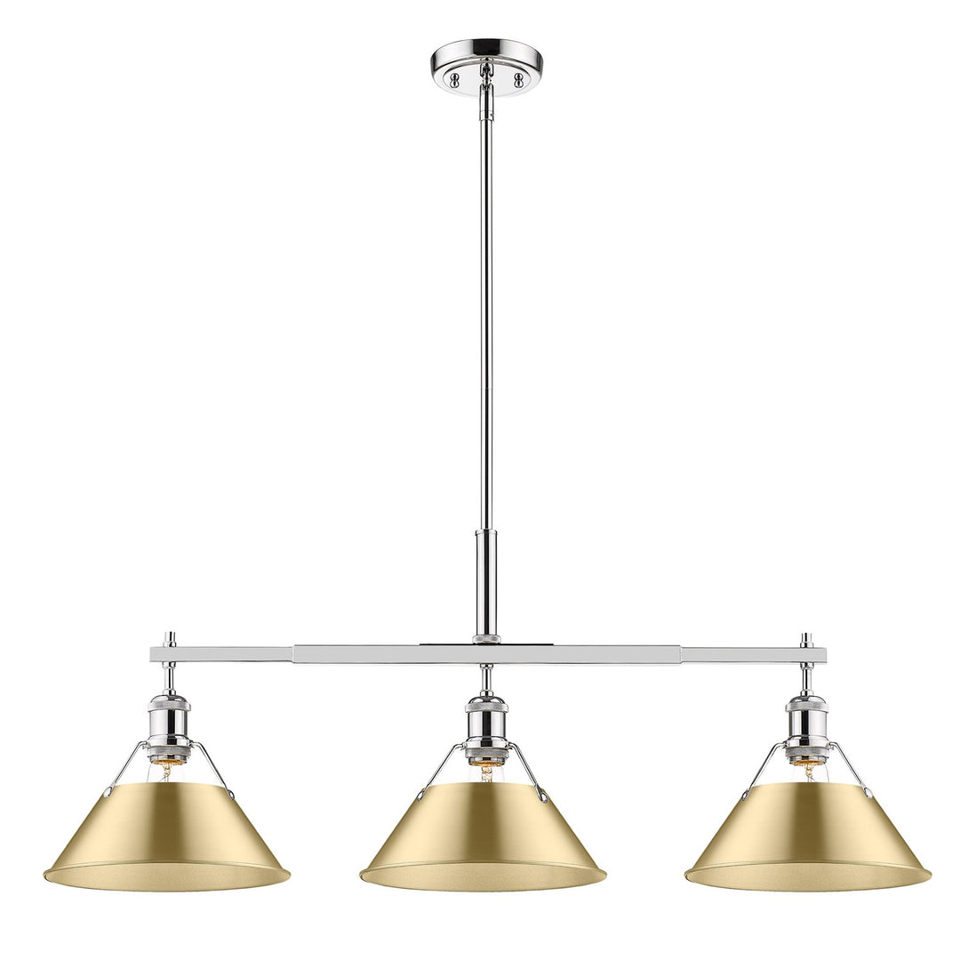 Ch 3 Light Linear Pendant In Chrome With Brushed Champagne Bronze Shades by Golden