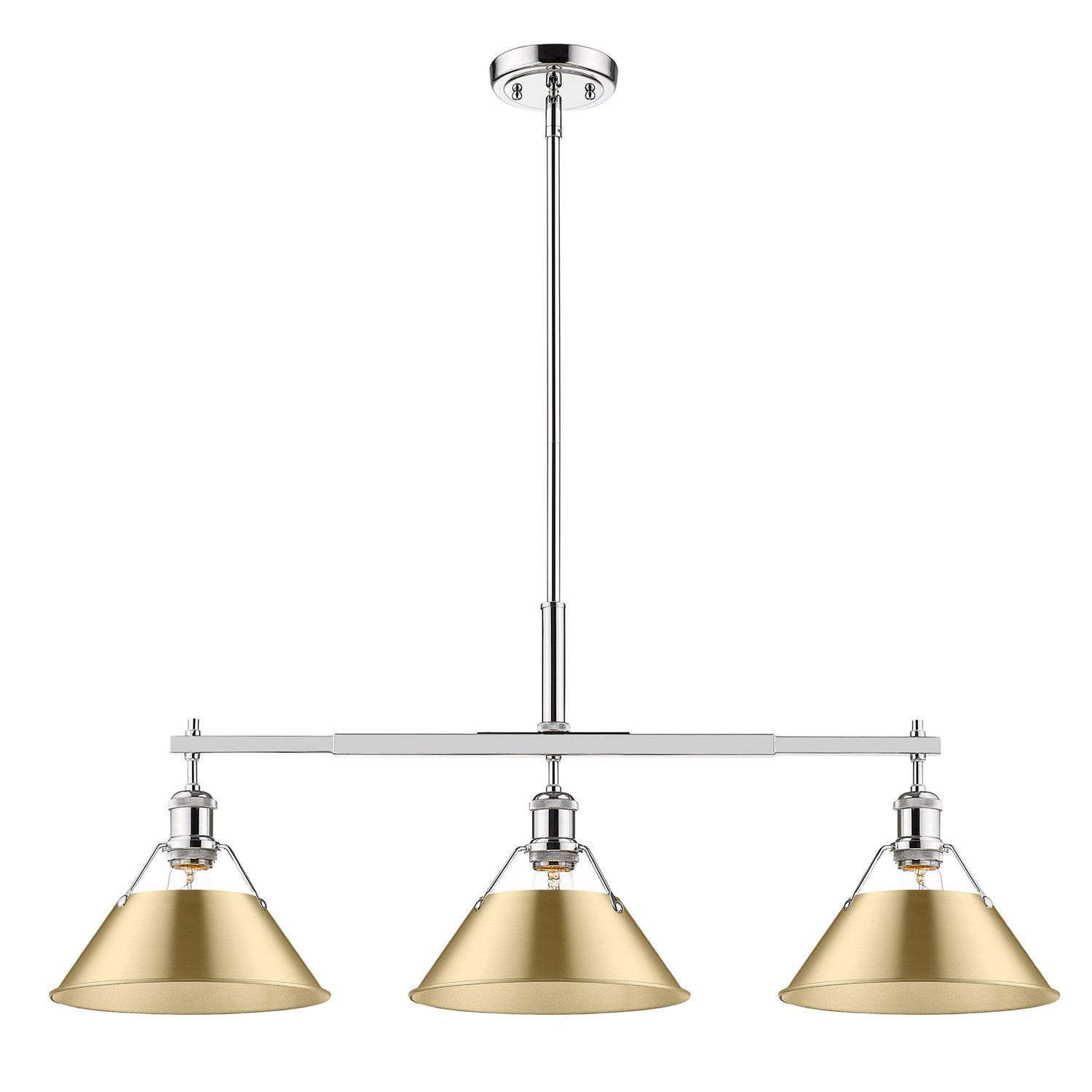 Ch 3 Light Linear Pendant In Chrome With Brushed Champagne Bronze Shades by Golden