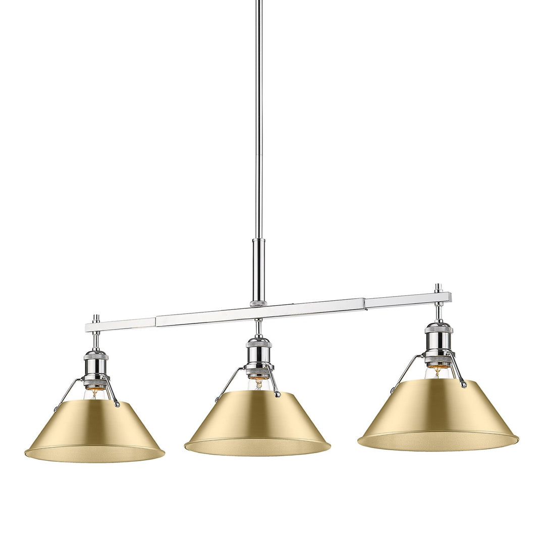Ch 3 Light Linear Pendant In Chrome With Brushed Champagne Bronze Shades