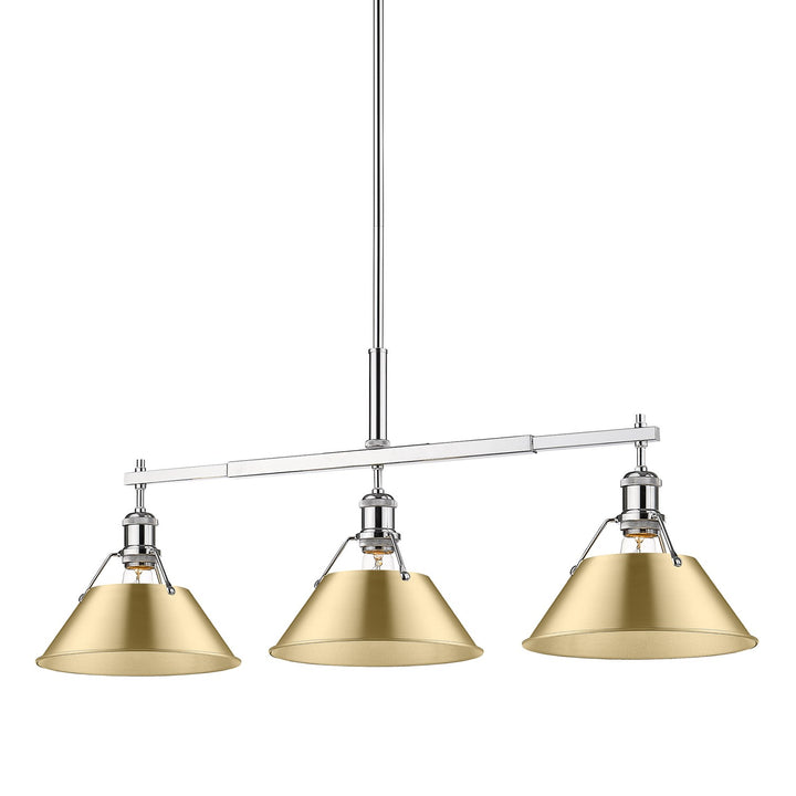 Ch 3 Light Linear Pendant In Chrome With Brushed Champagne Bronze Shades