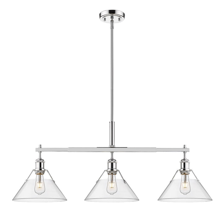 Ch 3 Light Linear Pendant In Chrome With Clear Glass by Golden
