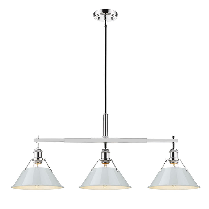 Ch 3 Light Linear Pendant In Chrome With Dusky Blue Shades by Golden
