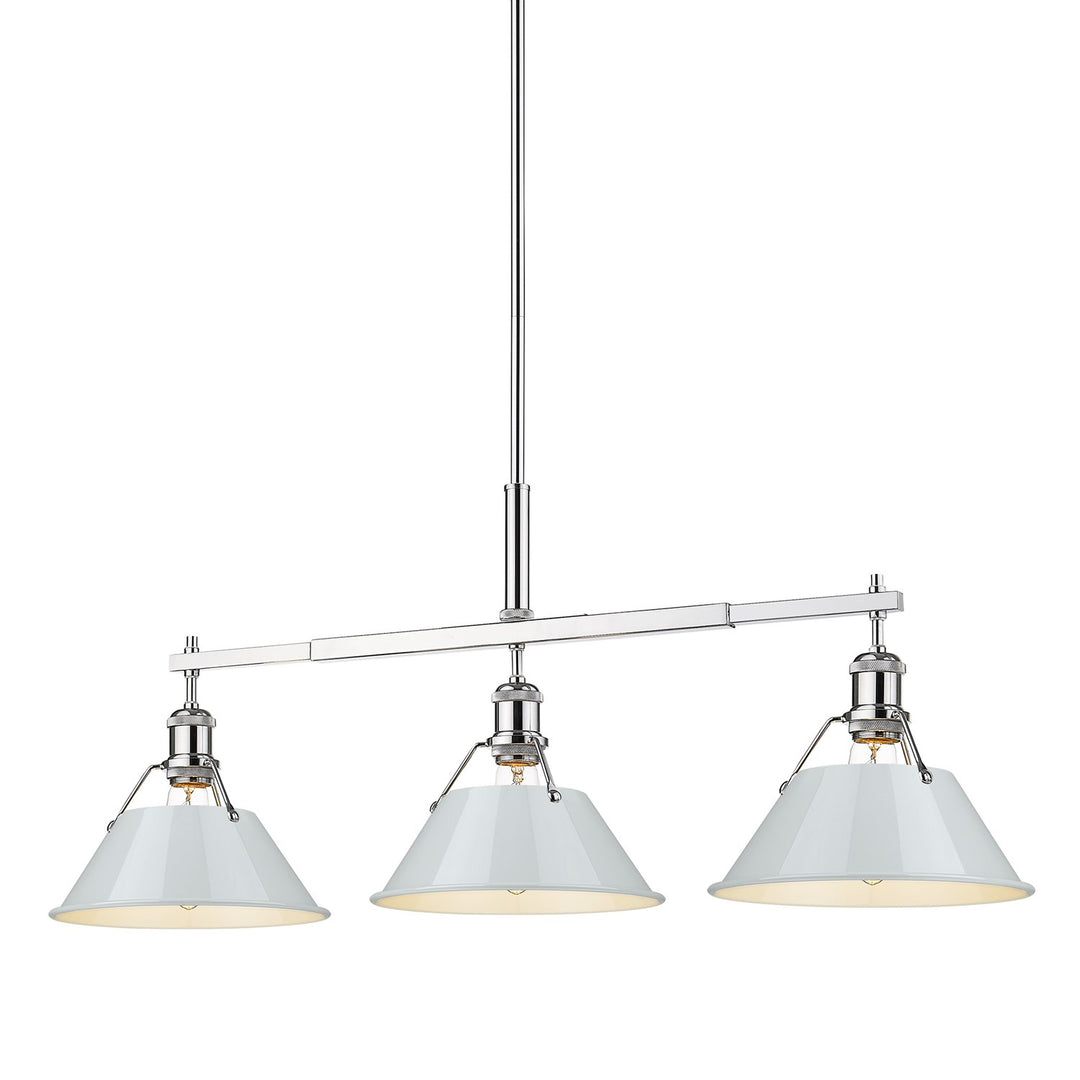 Ch 3 Light Linear Pendant In Chrome With Dusky Blue Shades